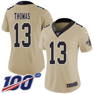 Nike New Orleans Saints #13 Michael Thomas Gold Women's Stitched NFL Limited Inverted Legend 100th Season Jersey